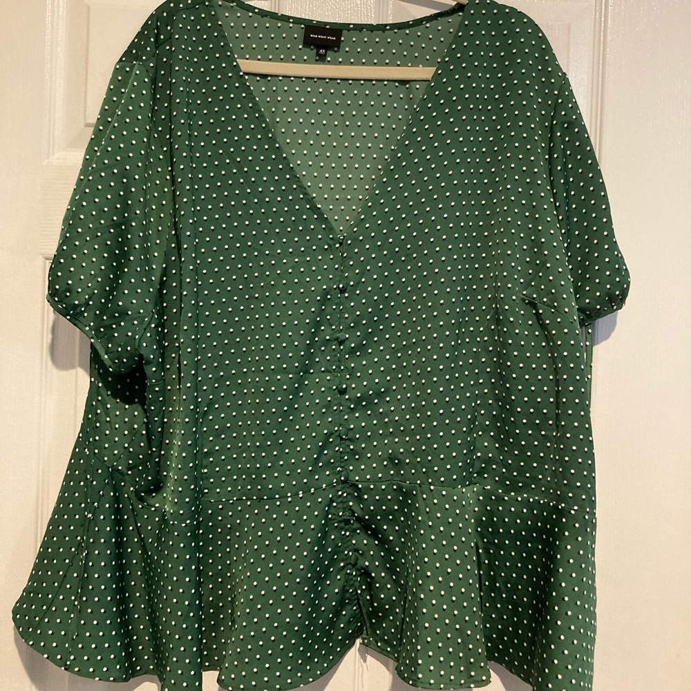 Who What Wear - 4x Green Polka Dot Peplum Blouse